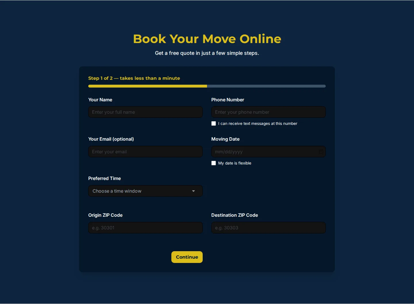 Two-step quote form with a progress bar