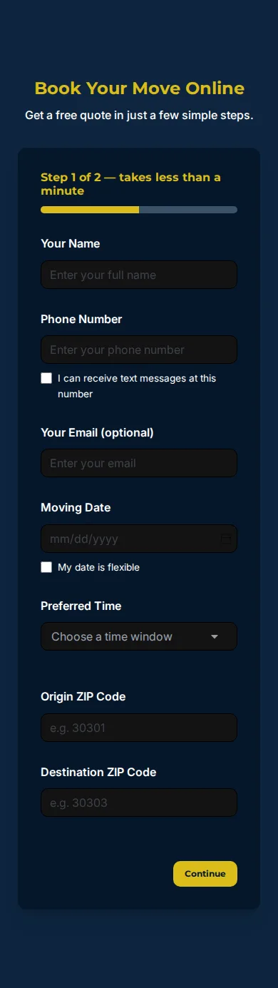 Mobile view of the quote form