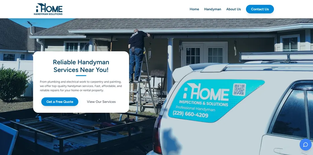 iHome Handyman Solutions — Landing page de Handyman e Inspecciones, que destaca reparaciones de alta calidad y el prestigio de los inspectores, transmitiendo confianza, profesionalismo y exclusividad en cada servicio.